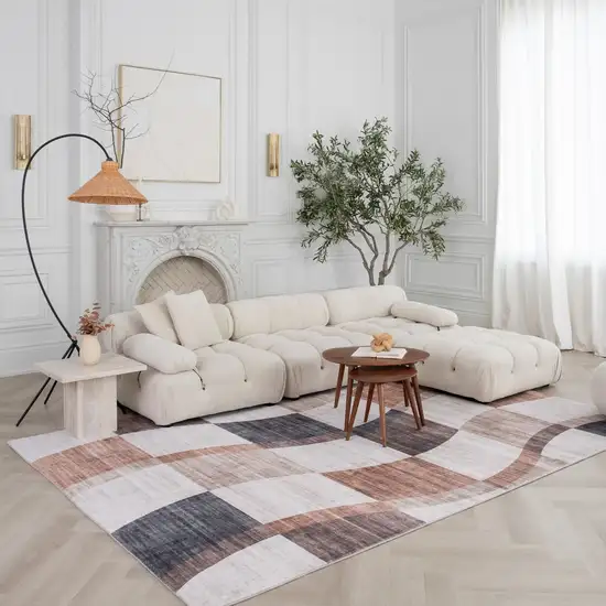 Beige Brown and Gray Checkered Area Rug Photo 4