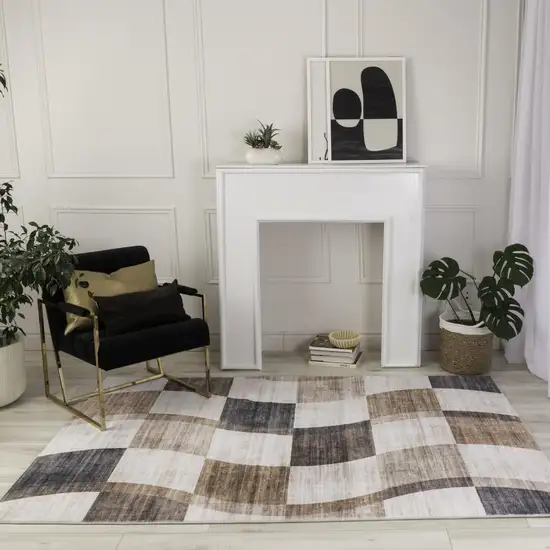 Beige Brown and Gray Checkered Area Rug Photo 6