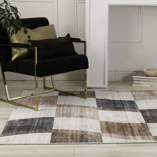 Beige Brown and Gray Checkered Area Rug Photo 8