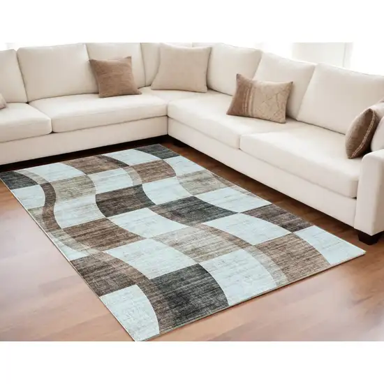 Beige Brown and Gray Checkered Area Rug Photo 1