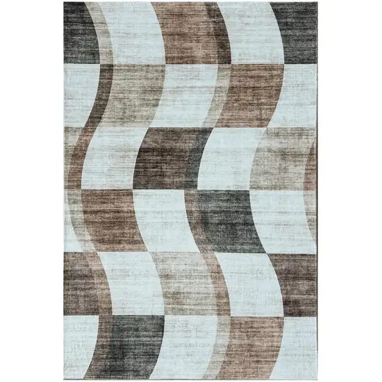 Beige Brown and Gray Checkered Area Rug Photo 2