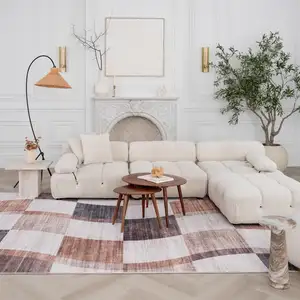 Photo of Beige Brown and Gray Checkered Area Rug