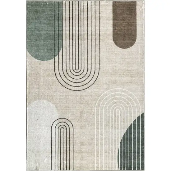 Beige Brown and Green Abstract Area Rug Photo 2