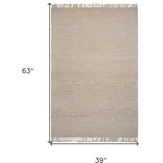 Beige Chain Stitch Hand Woven Wool Indoor Area Rug Photo 7