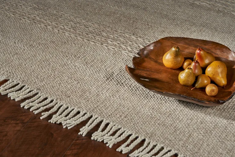 Beige Chain Stitch Hand Woven Wool Indoor Area Rug Photo 5