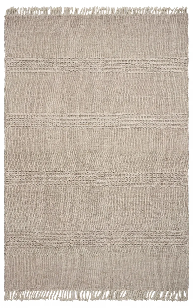 Beige Chain Stitch Hand Woven Wool Indoor Area Rug Photo 1