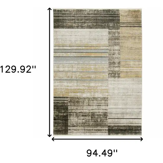 Beige Charcoal Brown Grey Tan Gold And Blue Geometric Power Loom Stain Resistant Area Rug With Fringe Photo 3