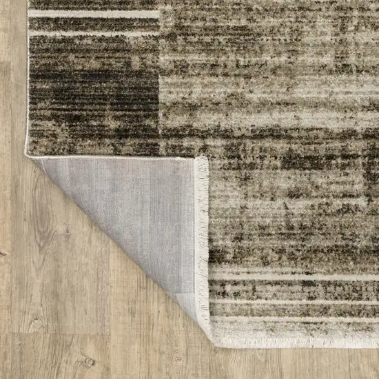 Beige Charcoal Brown Grey Tan Gold And Blue Geometric Power Loom Stain Resistant Area Rug With Fringe Photo 8