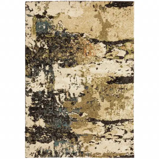 Beige Charcoal Teal And Moss Green Abstract Power Loom Stain Resistant Area Rug Photo 1