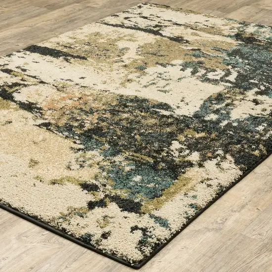 Beige Charcoal Teal And Moss Green Abstract Power Loom Stain Resistant Area Rug Photo 5