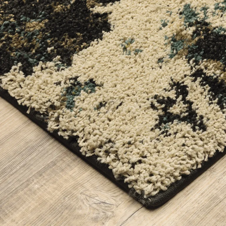 Beige Charcoal Teal And Moss Green Abstract Power Loom Stain Resistant Area Rug Photo 4