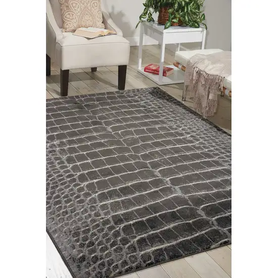 Beige Charcoal and Cream Animal Print Distressed Area Rug Photo 6