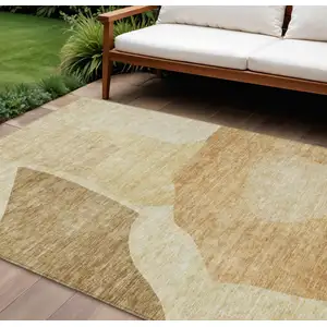 Photo of Beige Copper And Brown Abstract Washable Indoor Outdoor Area Rug