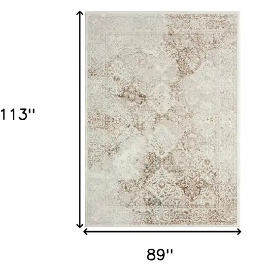 Beige Cream And Brown Damask Stain Resistant Area Rug Photo 7