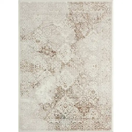 Beige Cream And Brown Damask Stain Resistant Area Rug Photo 1