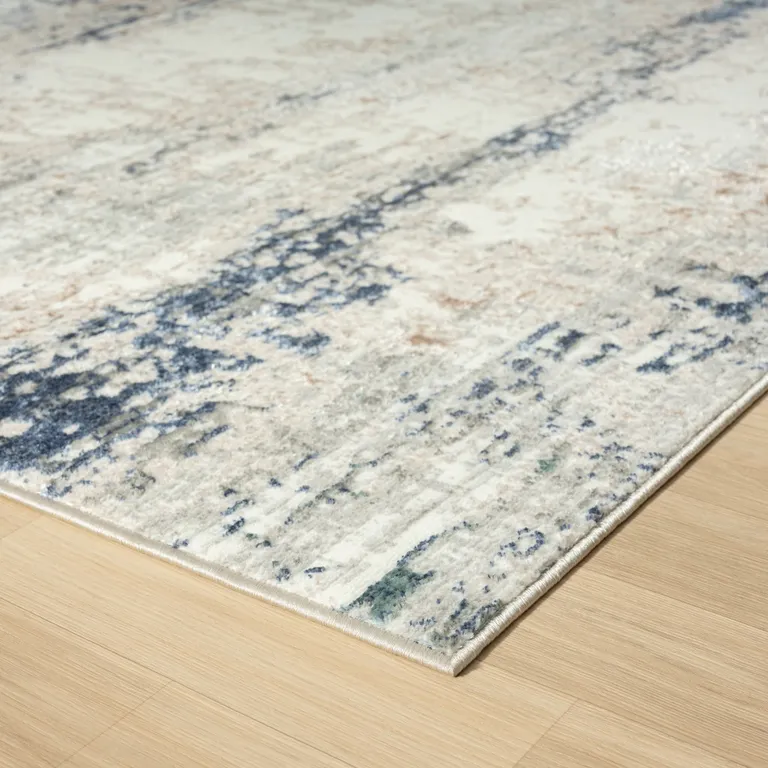 Beige Cream Blue And Gray Abstract Stain Resistant Area Rug Photo 3