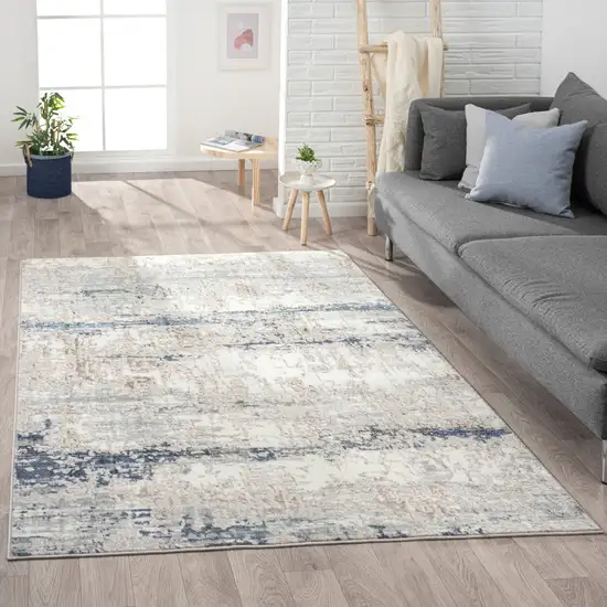 Beige Cream Blue And Gray Abstract Stain Resistant Area Rug Photo 6