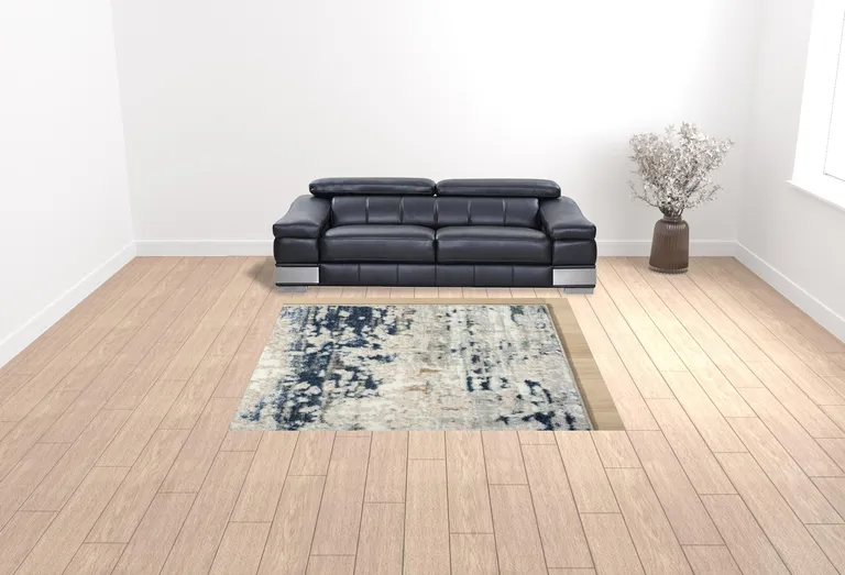 Beige Cream Blue And Gray Abstract Stain Resistant Area Rug Photo 2