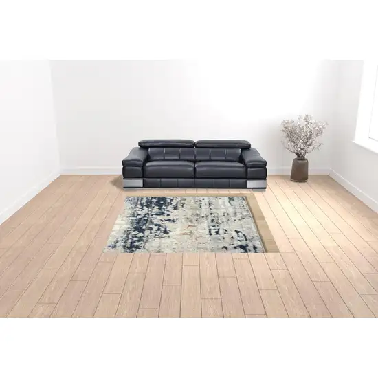 Beige Cream Blue And Gray Abstract Stain Resistant Area Rug Photo 2