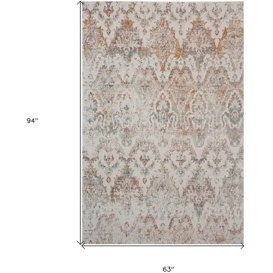 Beige Damask Stain Resistant Indoor Outdoor Area Rug Photo 8