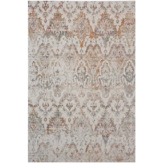 Beige Damask Stain Resistant Indoor Outdoor Area Rug Photo 1