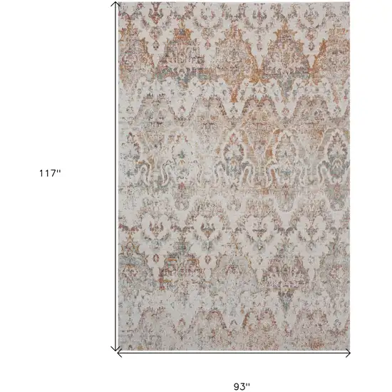 Beige Damask Stain Resistant Indoor Outdoor Area Rug Photo 8