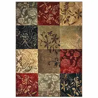 Photo of Beige Deep Red Black And Moss Green Geometric Power Loom Stain Resistant Area Rug