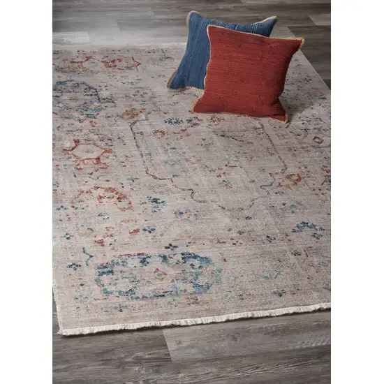 Beige Distressed Floral Area Rug Photo 7