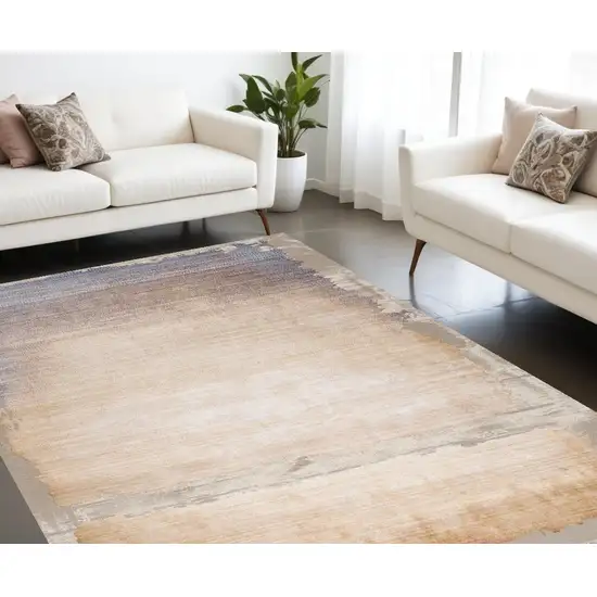 Beige and Blue Abstract Non Skid Area Rug Photo 1