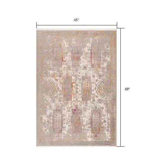 Beige Faded Tribal Motifs Area Rug Photo 2