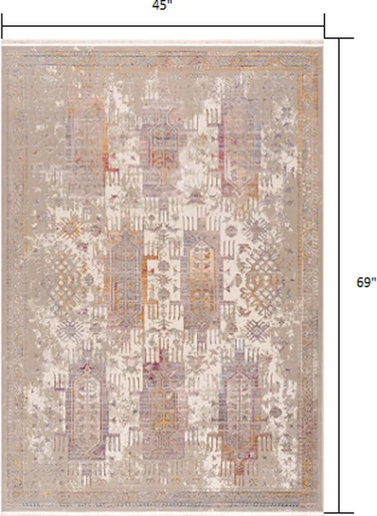 Beige Faded Tribal Motifs Area Rug Photo 2