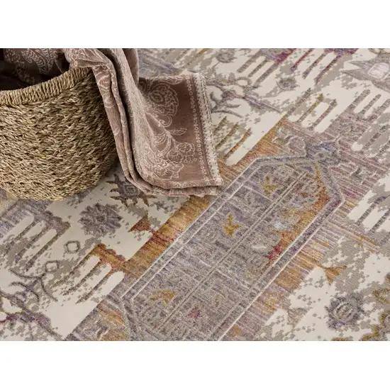 Beige Faded Tribal Motifs Area Rug Photo 8