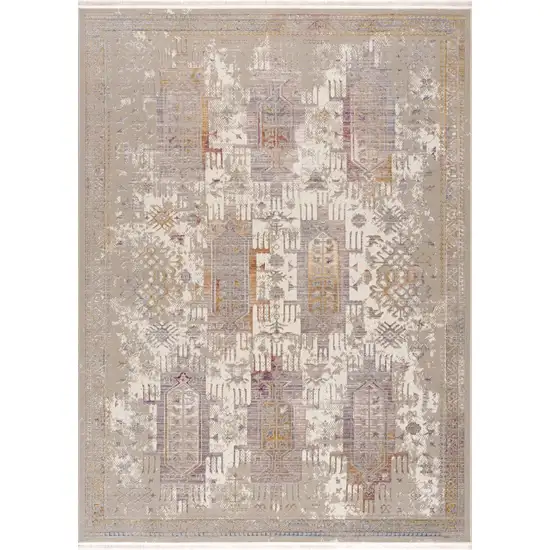 Beige Faded Tribal Motifs Area Rug Photo 5