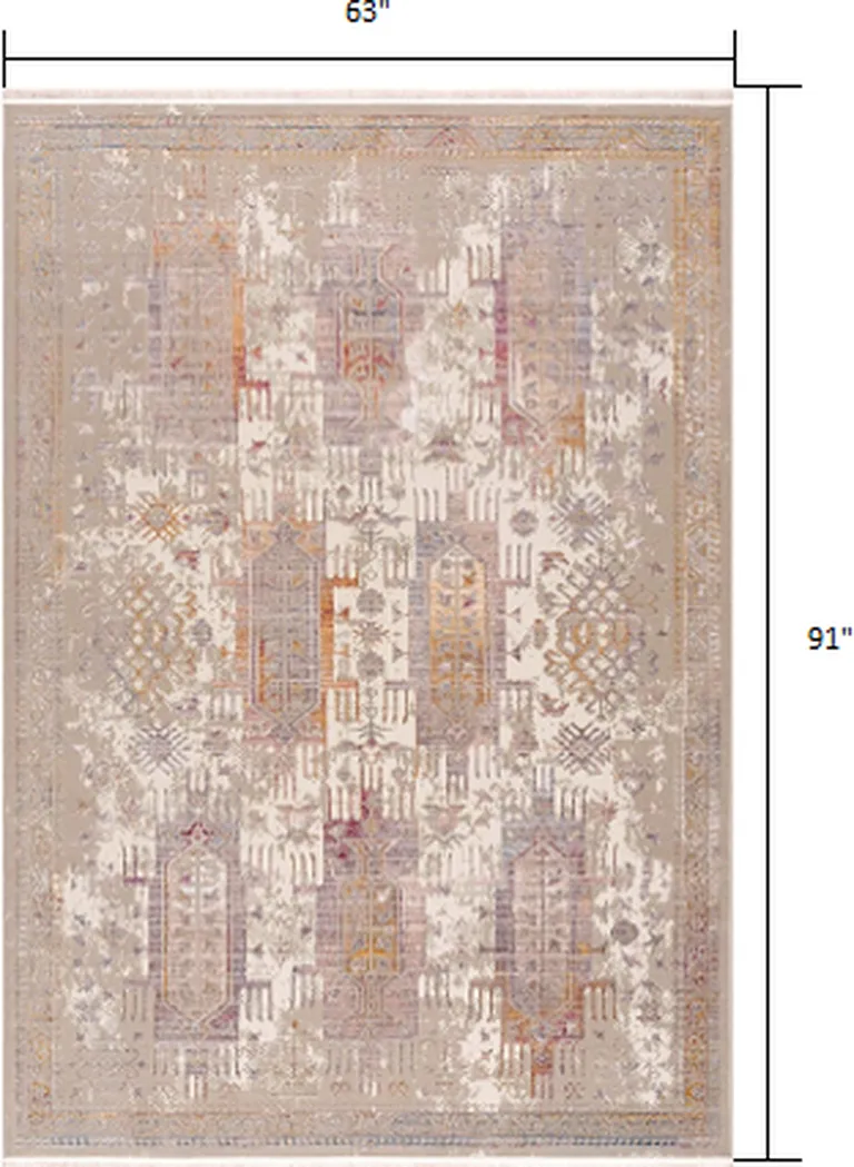 Beige Faded Tribal Motifs Area Rug Photo 1