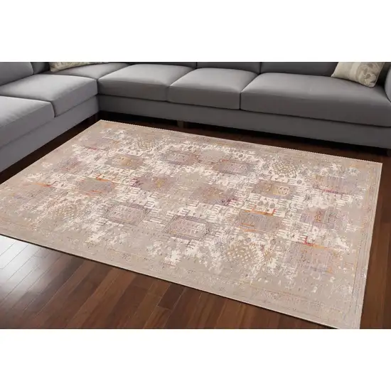 Beige and Ivory Medallion Non Skid Area Rug Photo 1