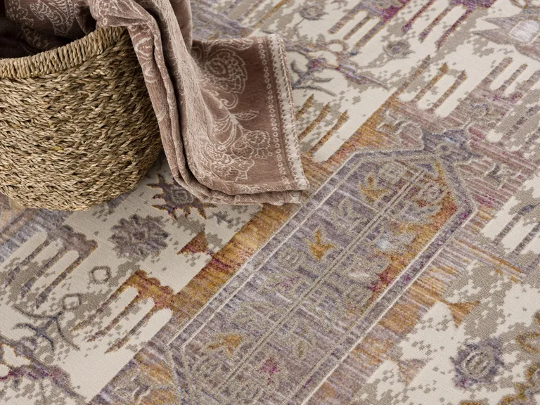 Beige Faded Tribal Motifs Area Rug Photo 4