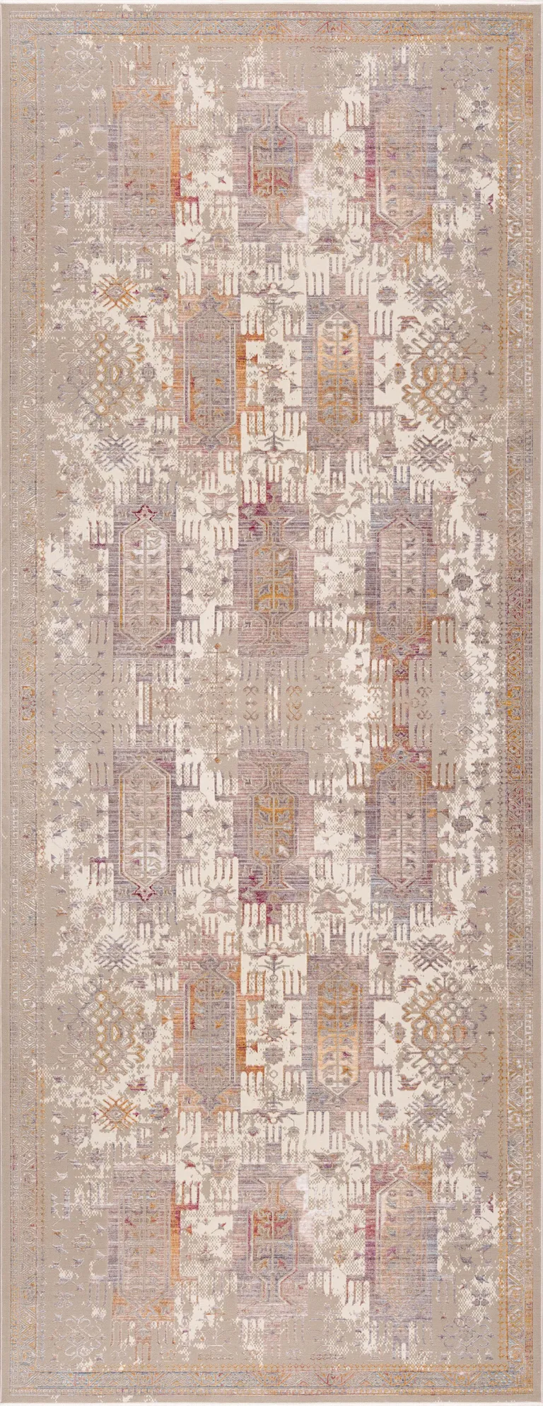 Beige Faded Tribal Motifs Runner Rug Photo 5