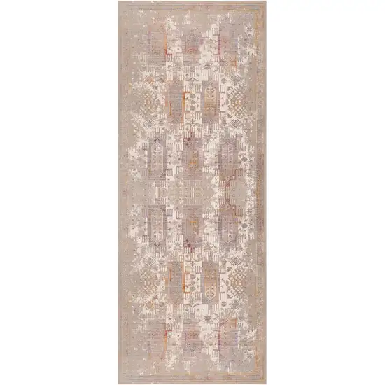 Beige Faded Tribal Motifs Runner Rug Photo 6