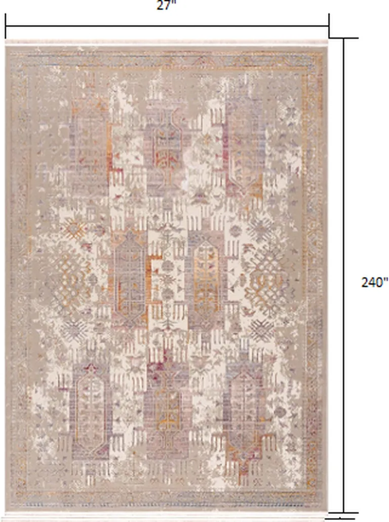 Beige Faded Tribal Motifs Runner Rug Photo 1