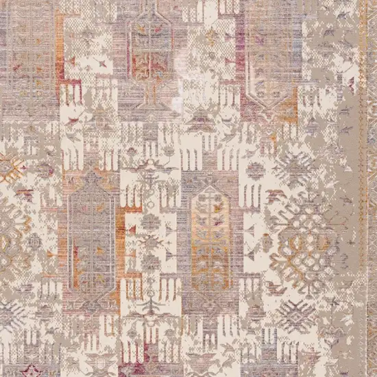 Beige and Ivory Medallion Power Loom Distressed Runner Rug Photo 6