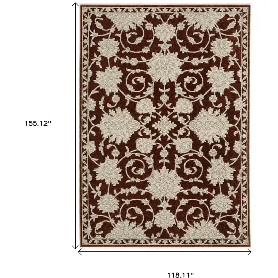 Beige Floral Area Rug With Fringe Photo 3