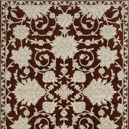 Beige Floral Area Rug With Fringe Photo 9