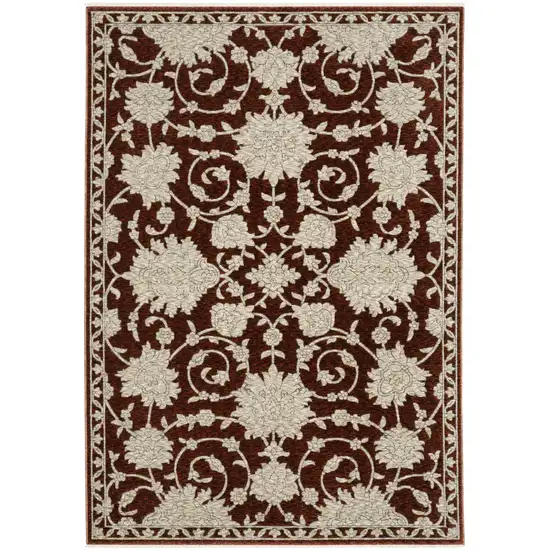 Beige Floral Area Rug With Fringe Photo 2