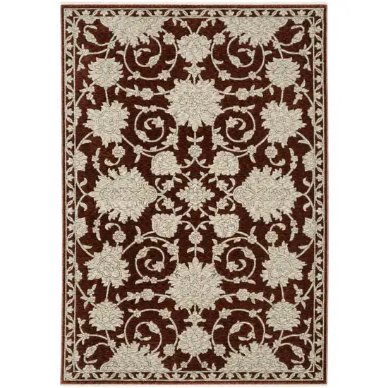 Beige Floral Area Rug With Fringe Photo 9