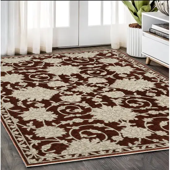 Beige Floral Area Rug With Fringe Photo 1