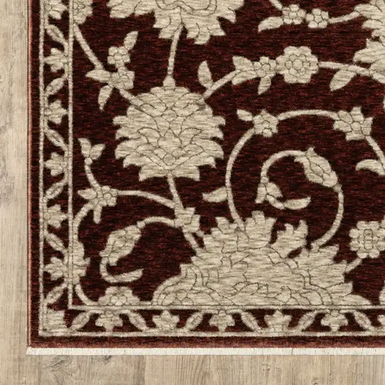 Beige Floral Area Rug With Fringe Photo 6