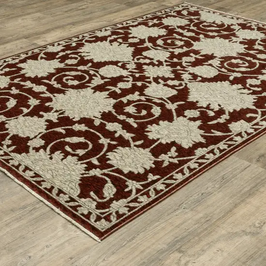 Beige Floral Area Rug With Fringe Photo 4