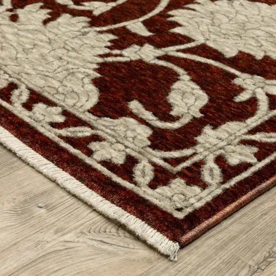 Beige Floral Area Rug With Fringe Photo 9