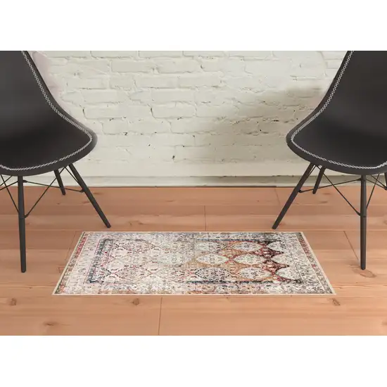 Beige Floral Medallion Power Loom Area Rug Photo 4