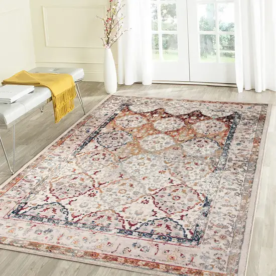 Beige Floral Medallion Power Loom Area Rug Photo 6